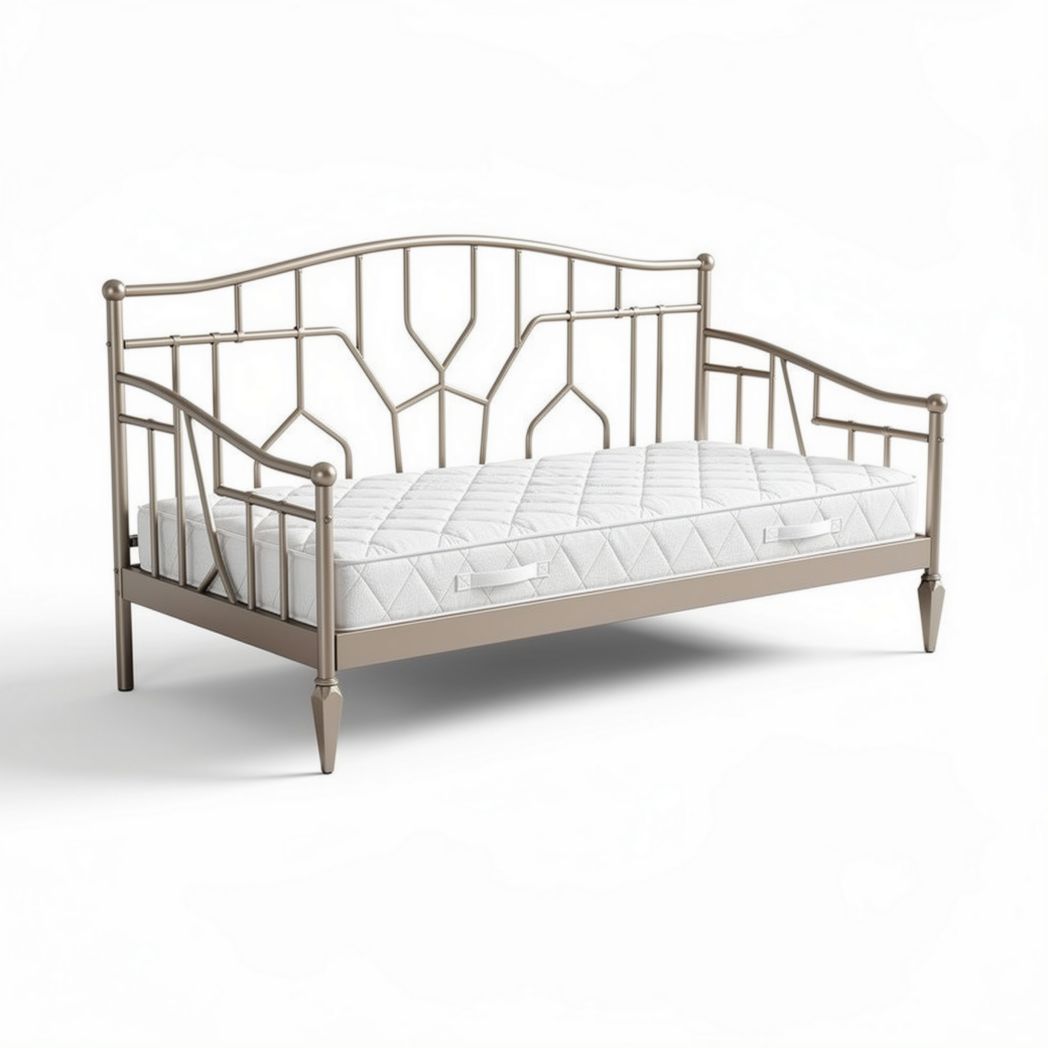 Metal frame daybed with mattress support in light silver finish 200 x 90 x 90cm