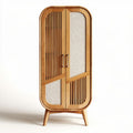 Bamboo storage cabinet with fabric-covered doors in natural finish 80 x 40 x 150cm