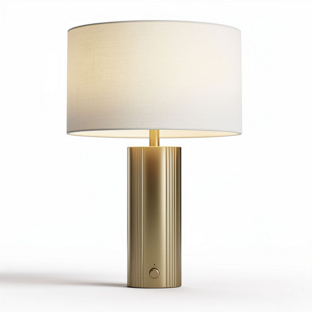Brushed gold table lamp with fabric shade and inline switch 20 x 20 x 40cm