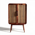 Wooden cabinet with woven rattan doors 90 x 50 x 120cm for storage use