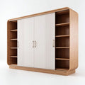 Modern wooden cabinet with sliding doors and open shelves for storage 200 x 40 x 120cm
