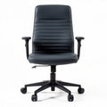 Adjustable black office chair with ergonomic design and swivel base
