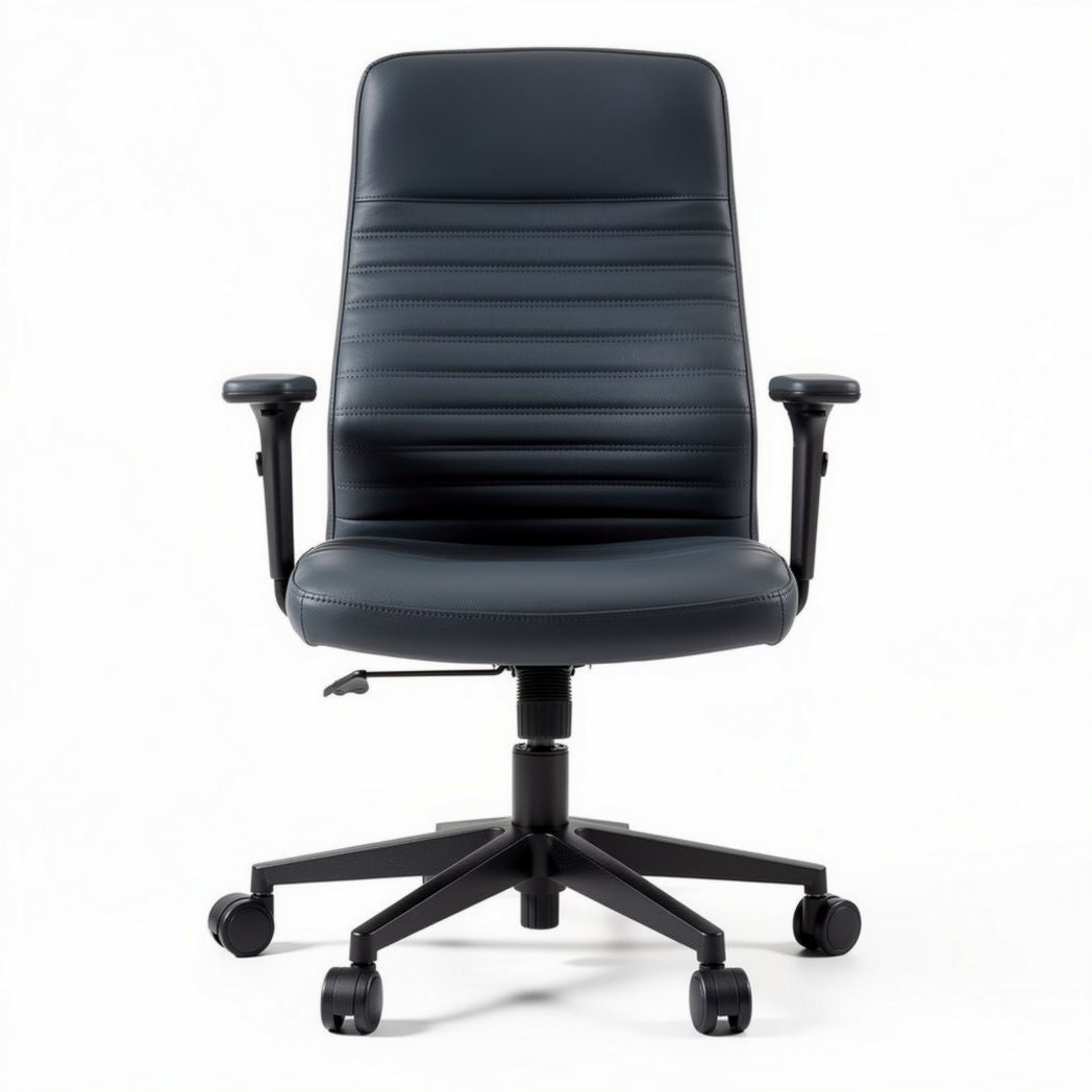 Adjustable black office chair with ergonomic design and swivel base