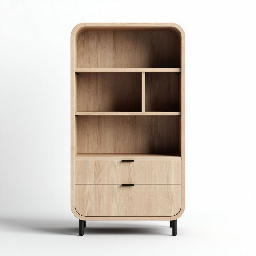 Wooden bookshelf with two drawers and four open shelves 80 x 40 x 150cm