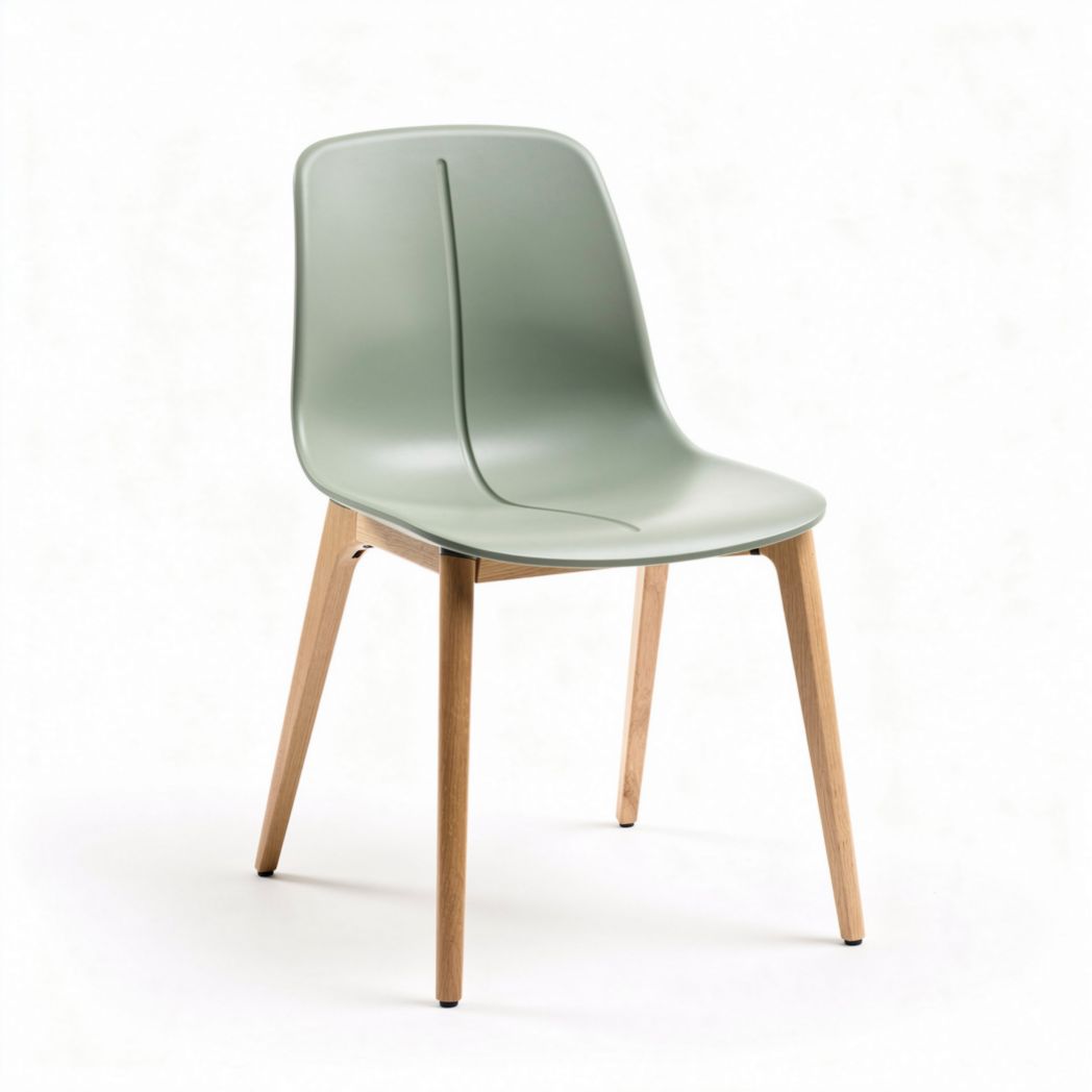 Plastic chair with wooden legs in green color 45 x 50 x 85cm
