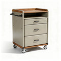 Metal rolling cart with three drawers and wooden top in beige color 80 x 45 x 90cm