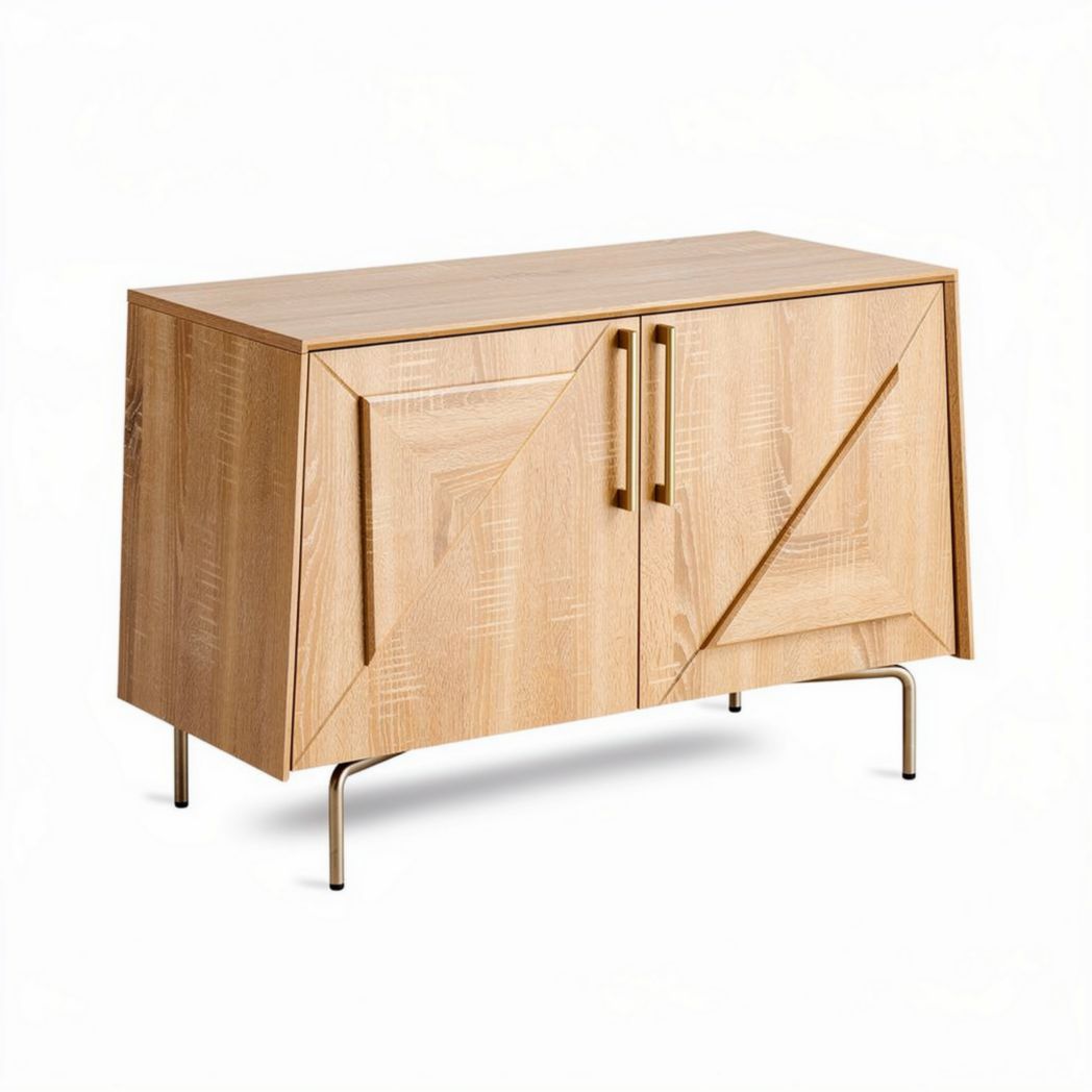 Wooden sideboard cabinet with geometric design in natural finish 120 x 50 x 80cm
