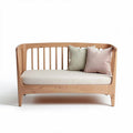 Wooden loveseat with fabric cushions in beige and pastel colors 120 x 70 x 75cm