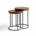 Wooden top nesting tables with metal legs set of two 40 x 40 x 50cm