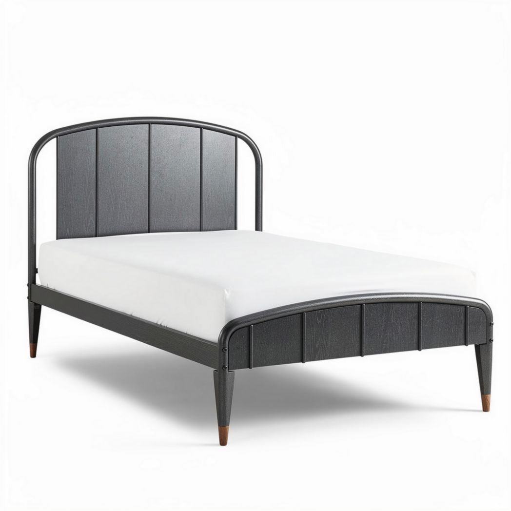 Metal bed frame with curved headboard in black finish 190 x 140 x 100cm