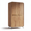 Wooden wardrobe with curved panel design and minimalist gold handles 180 x 80 x 40cm