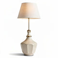 Ceramic lamp with linen shade and gold accents 30 x 30 x 60cm