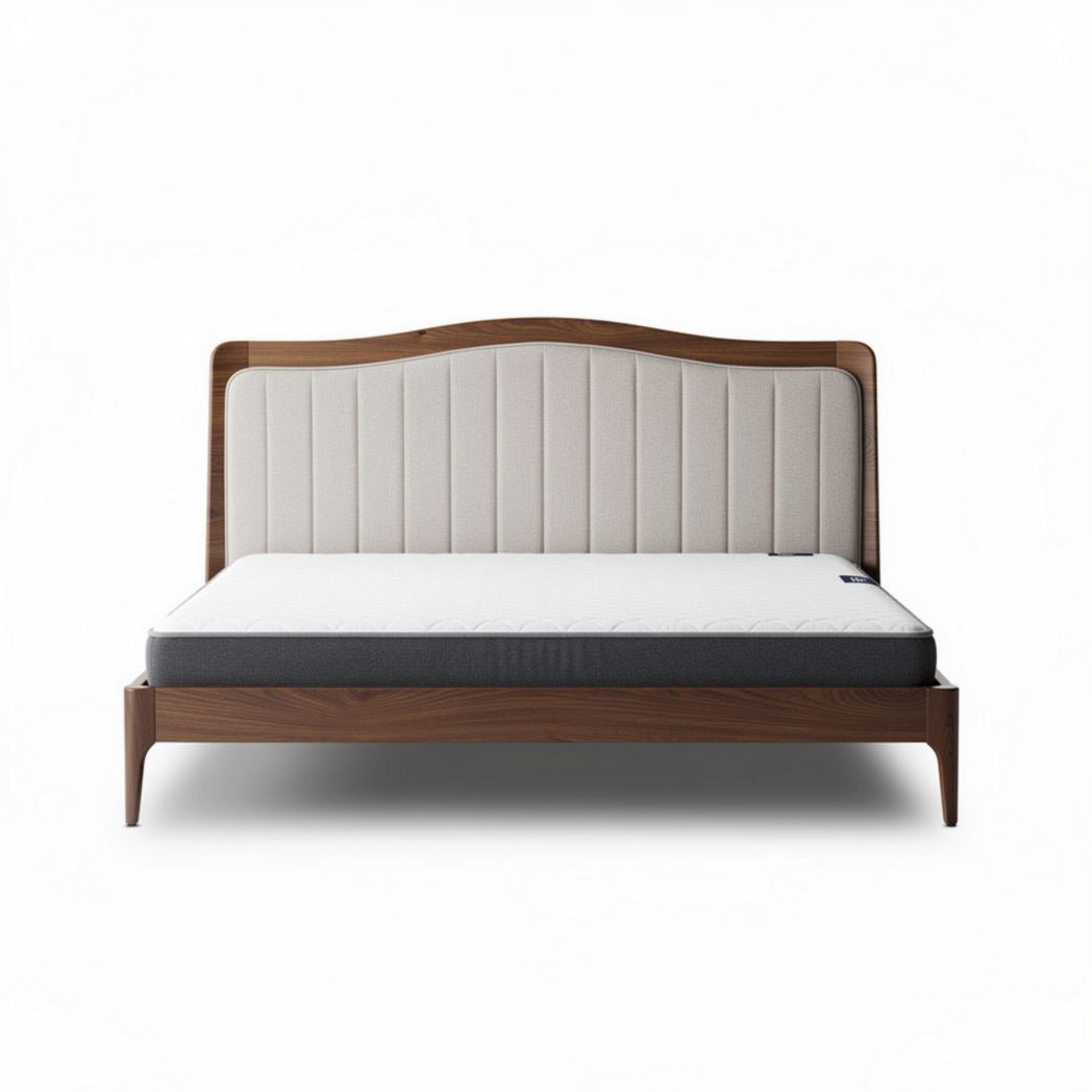 Wooden bed frame with upholstered headboard for mattress 200 x 160 cm