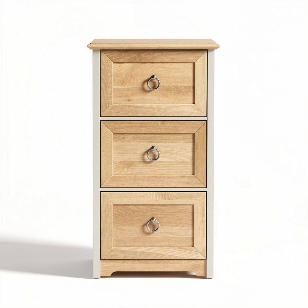 Wood storage cabinet with three drawers and silver handle 40 x 30 x 70cm