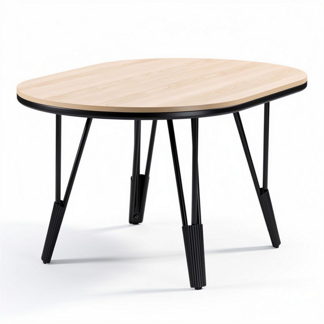 Wooden coffee table with black metal legs and modern design 120 x 75 x 75cm